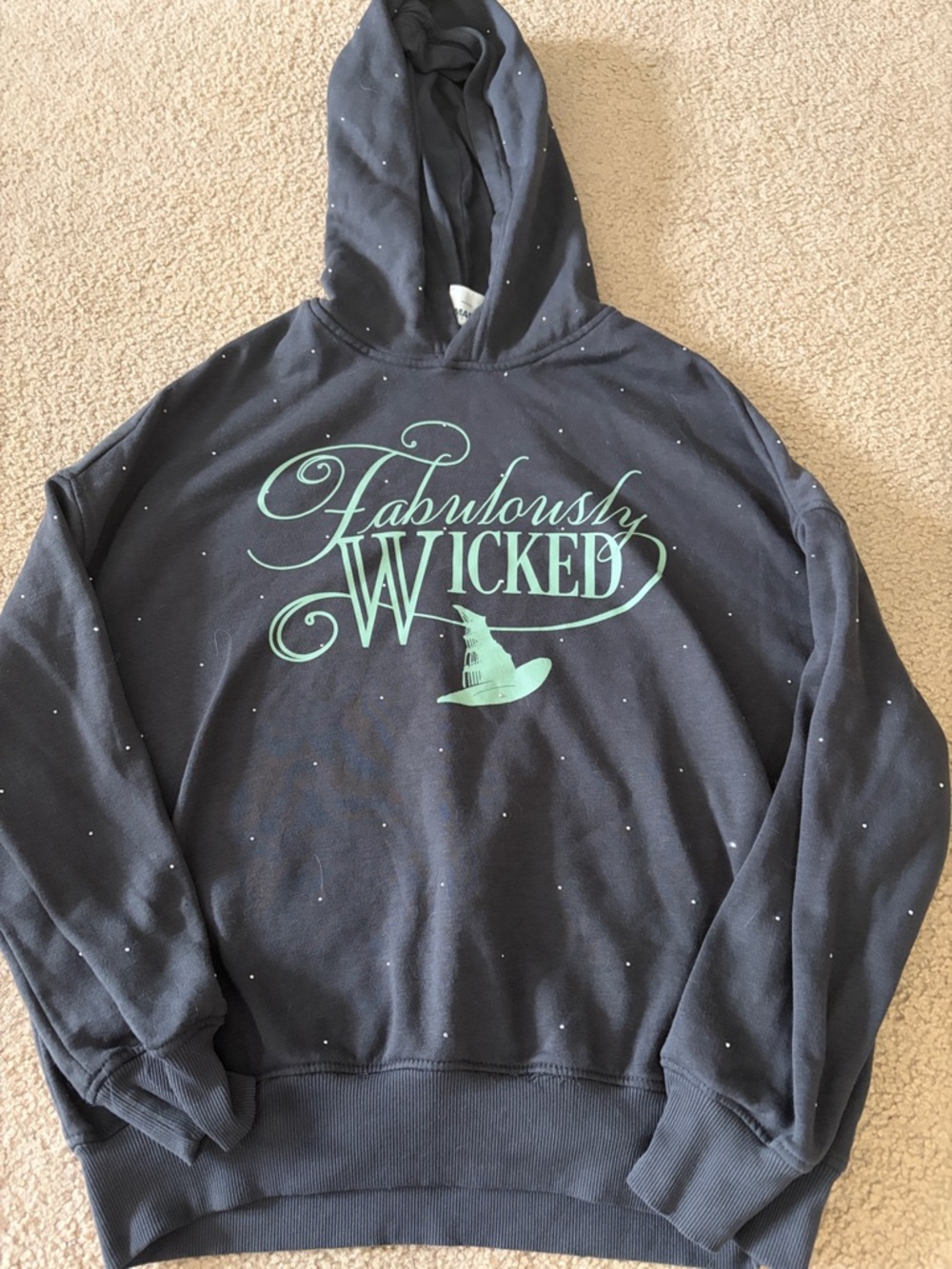 Wicked Movie Graphic Hoodie in Black with Mint Print and Rhinestones